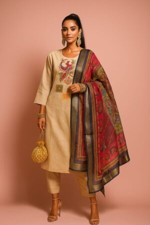 Peacock Royale Embroidered Silk Blend Suit Set