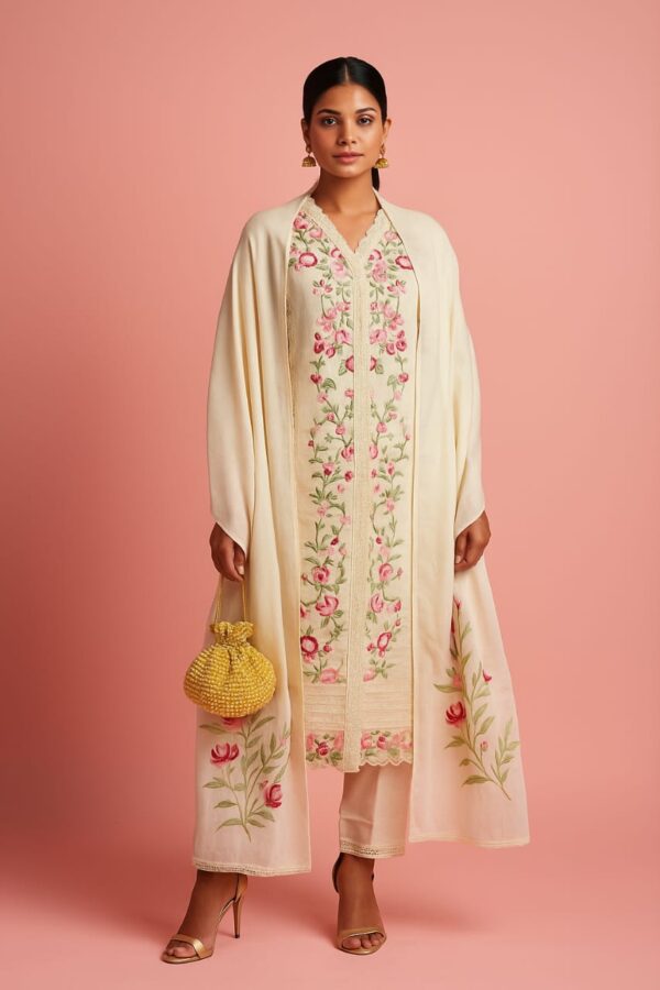 Graceful Threads Heavy Embroidered Cotton Suit with Lace Work & Printed Dupatta