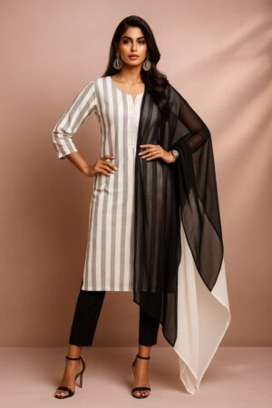Elegant Mirror Embroidered Rayon Kurti Set