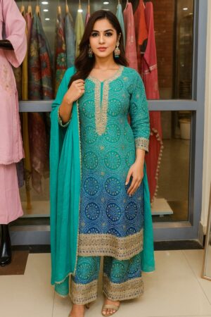 Blue Luxe Embroidered Chinnon Palazzo Set
