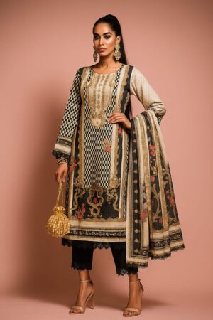 Classic Black Printed Straight Suit Set