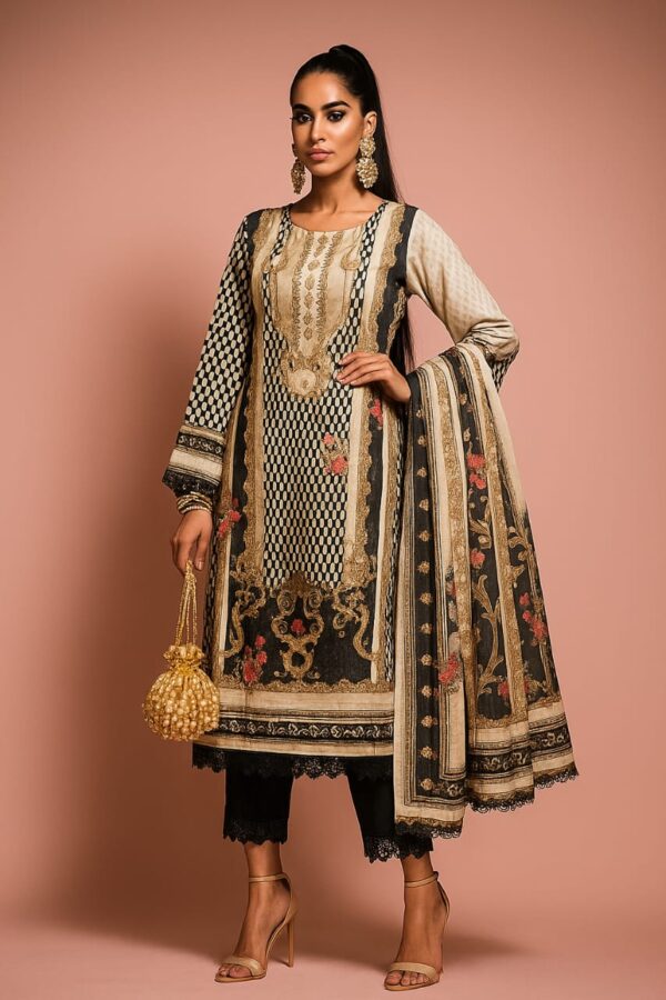 Classic Black Printed Straight Suit Set