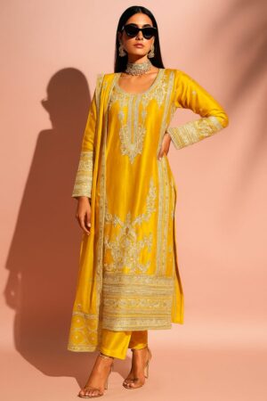 Zardosi Glamour Suit in Bright Yellow