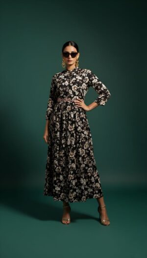 Black Floral Print Maxi Dress