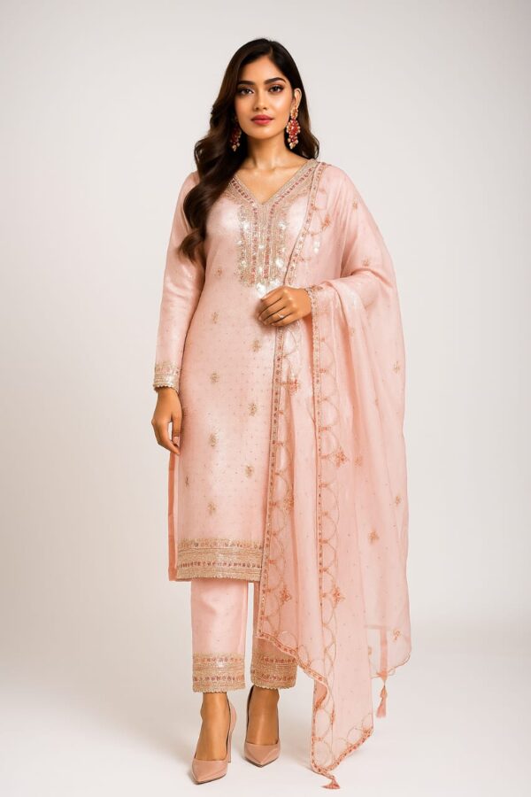 Party Wear Straight Suit with Dupatta – Pink (XL)
