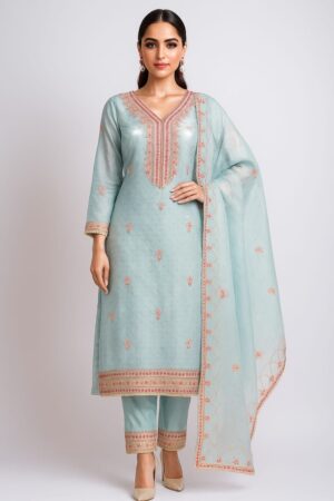 Party Wear Straight Suit with Dupatta