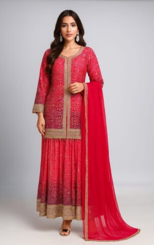 Party wear pink Embroidered Palazzo Suit Embroidered Palazzo Suit