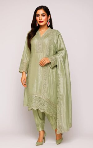 Party Wear Embroidered Straight Suit with Dupatta