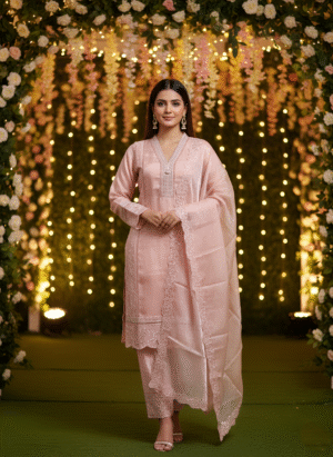Elegant Light Pink Embroidered Party Wear Suit