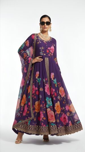 Purple floral Anarkali