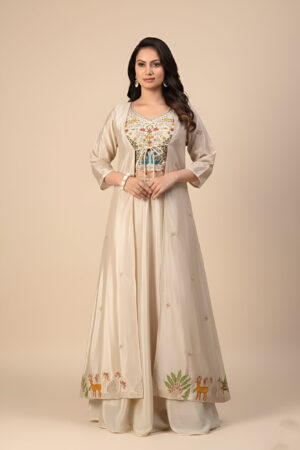 Cream-Coloured Ethnic Co-ord Set with Embroidery