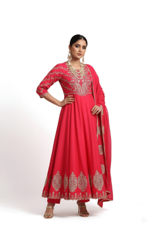 Pink Embroidered Anarkali Suit Set with Dupatta – Festive Wear