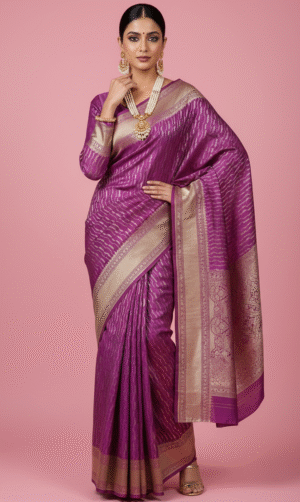 Purple Pure Banarasi Saree with Silver-Golden Zari Weaving