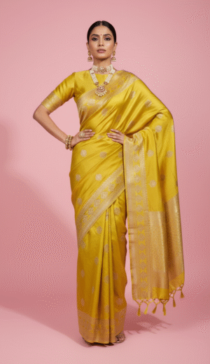 Yellow Pure Banarasi Saree with Golden Zari Buta Work