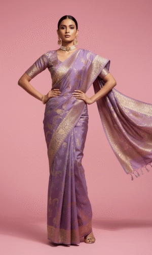 Lavender Pure Banarasi Saree with Golden Zari Weaving