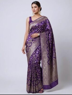 Royal Purple Banarasi Saree with Gold Zari Work