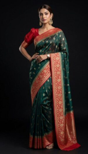 Bottle Green Banarasi Silk Saree
