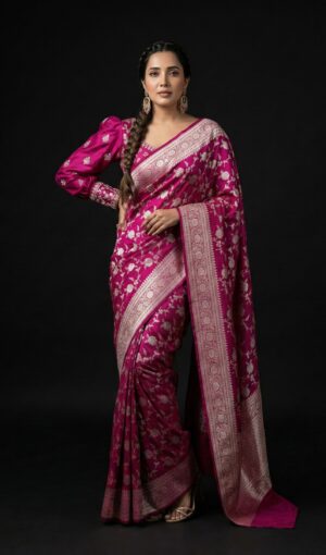 Designer Banarasi Silk Saree – Floral Jaal Weave