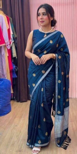 Cotton Silk Embroidered Saree with Zari Buti (Multi-Color)