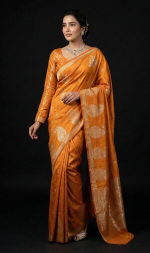 Rich Mustard Orange with gold zari work Saree